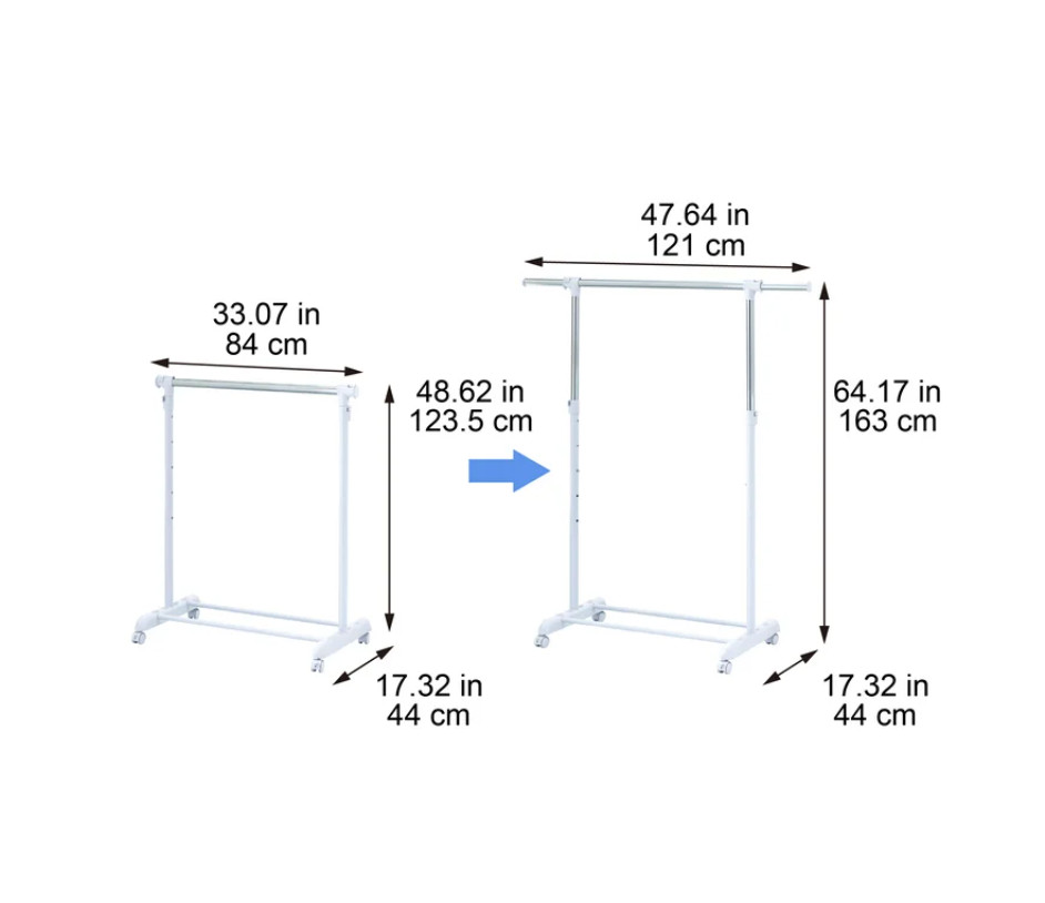 Mainstays Adjustable Rolling Garment Rack w/ Wheels Chrome White Heavy Duty