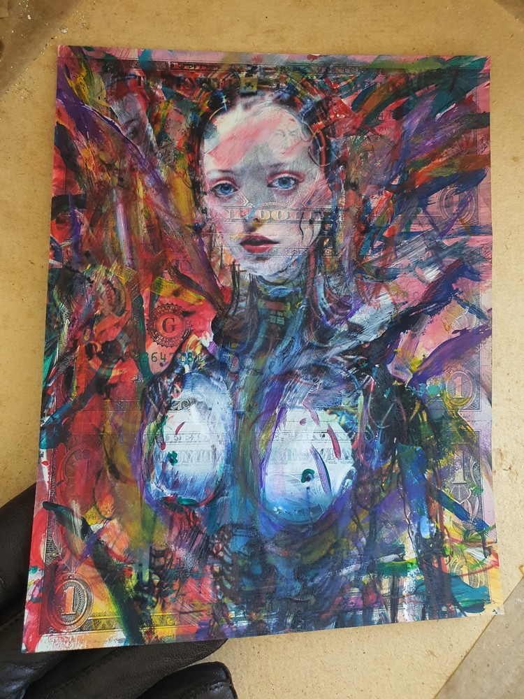 WIRED MUSE Dollar Bill Art Money Art Mixed Media –QR CODE-Eidolon Archive EA028