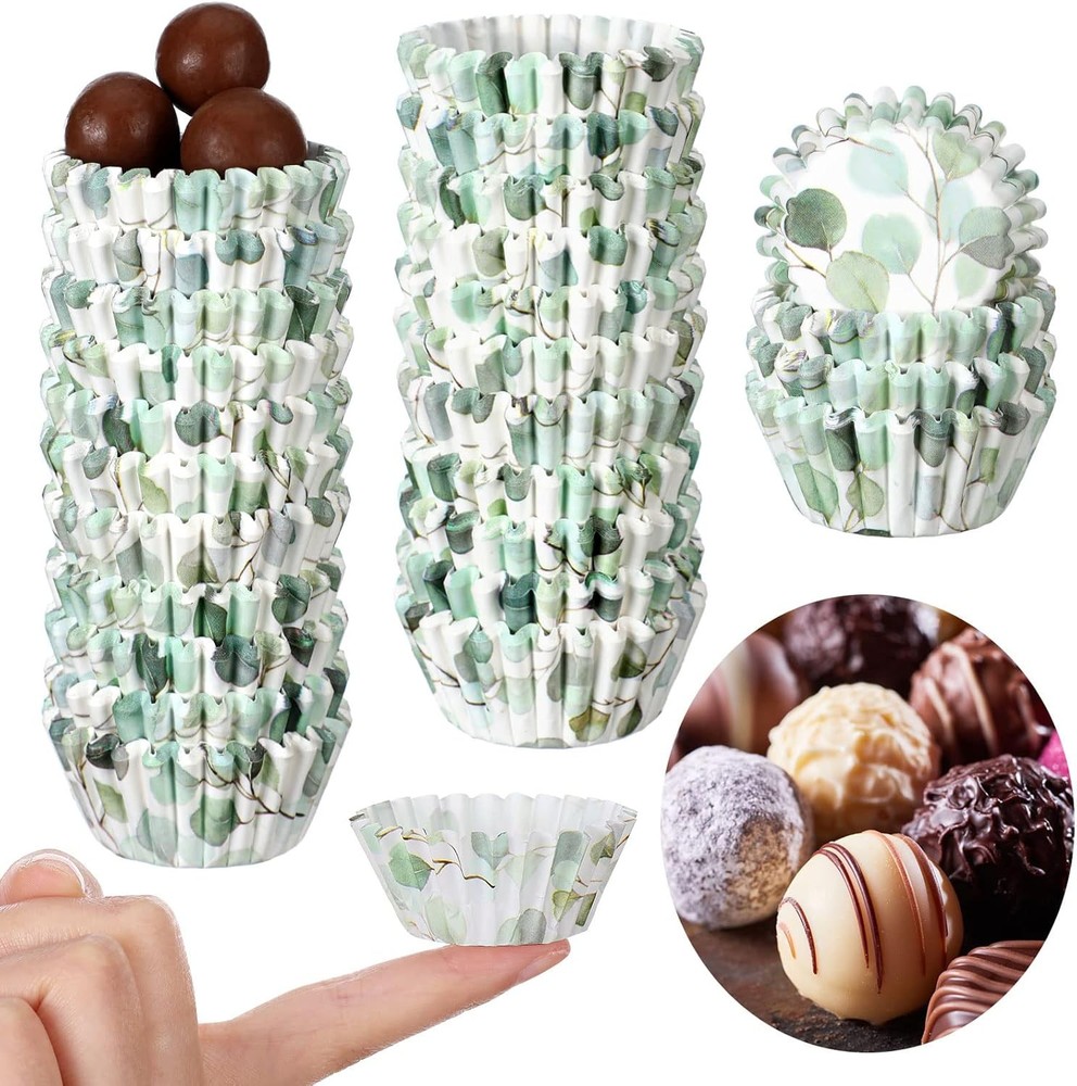 Green Mini Cupcake Wrappers Liners for Baking Greenery Eucalyptus Cupcake