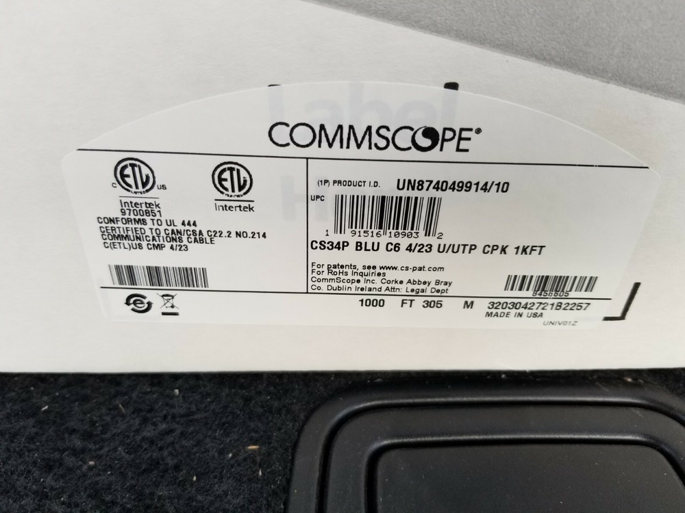 Commscope Uniprise Solutions Cat6 CMP Blue Plenum 1000ft CS34P 874019914/10