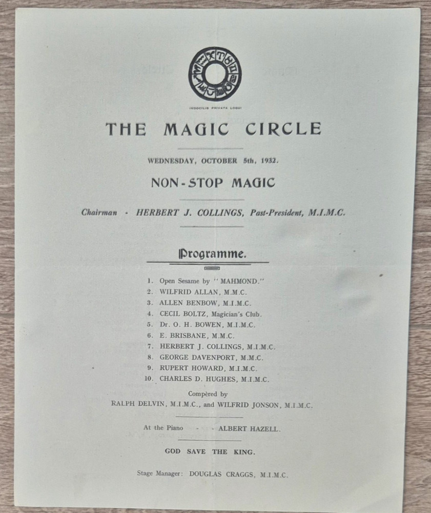 1932 The Magic Circle - Kiddies Entertainment, Smoker & Non Stop Magic Programme