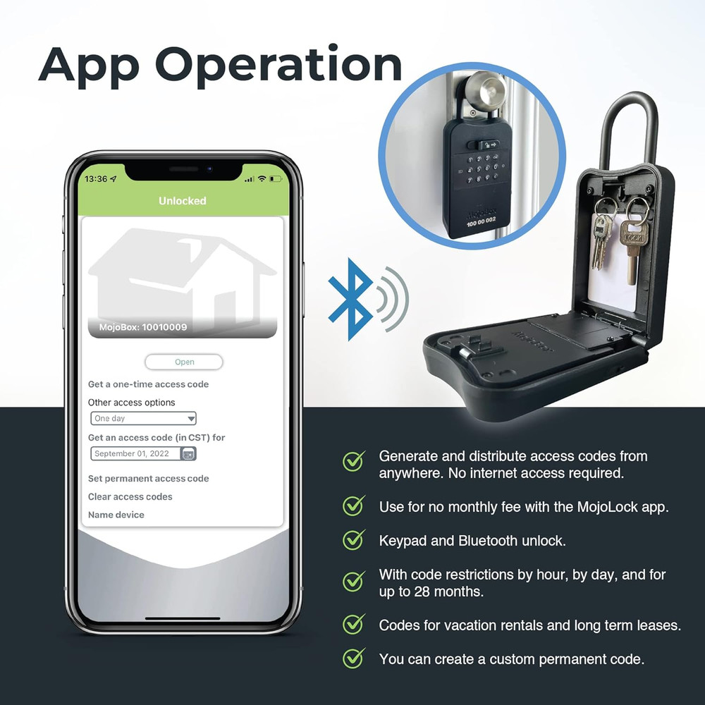 , Digital Lockbox, Bluetooth Key Lockbox, Ios/Android App Remotely Generates Off