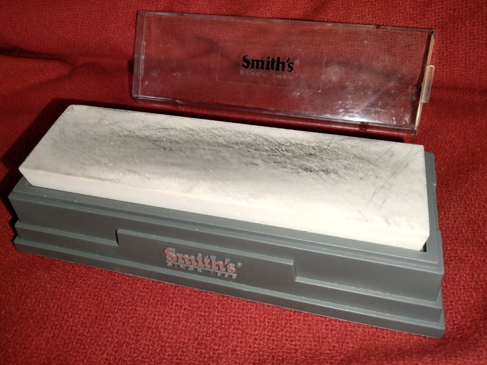 Smith's 6" fine knife sharpening stone with plastic case stand
