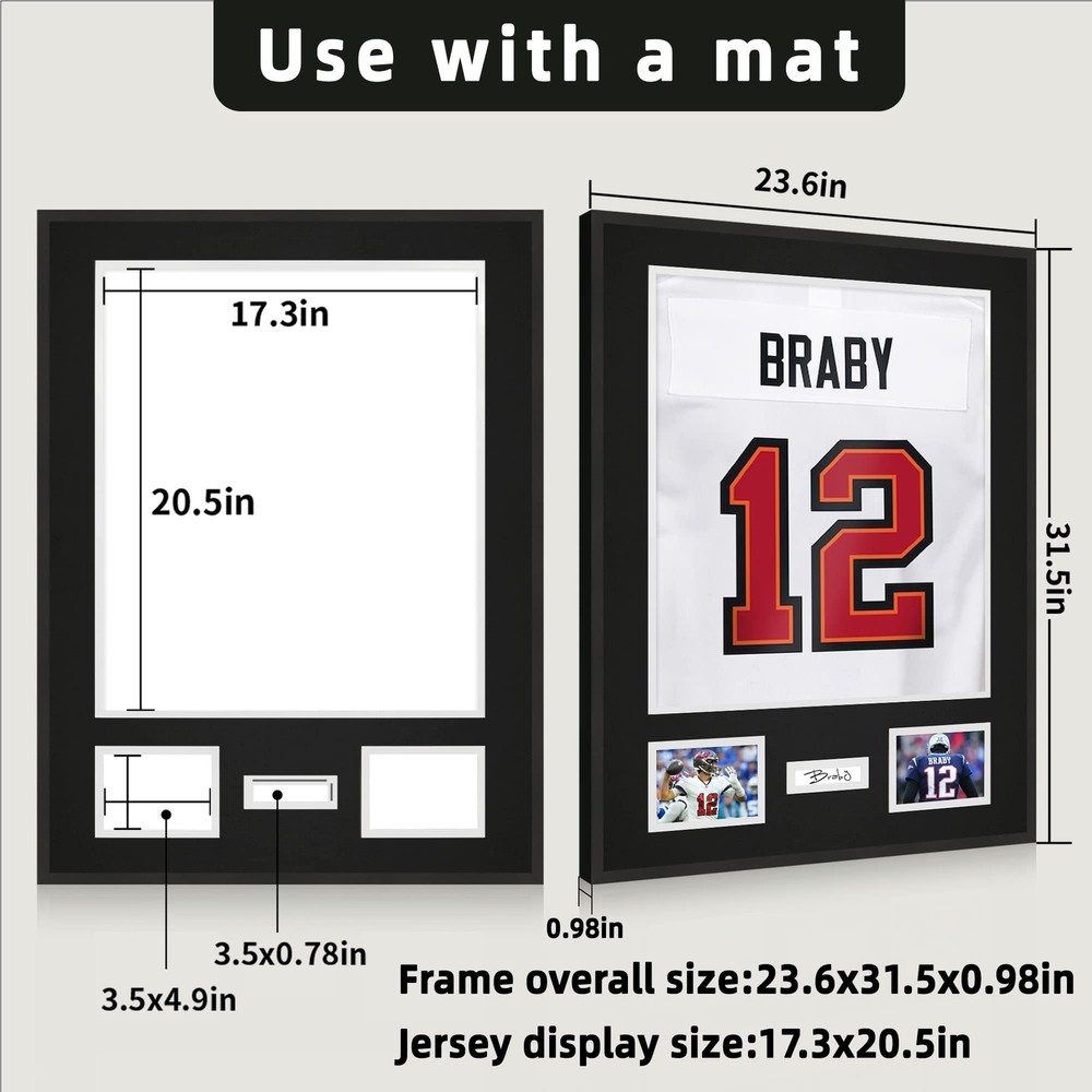 24x32 Aluminum Shadow Box Jersey Frame 1 Pack, Black Large Jersey Frame Display