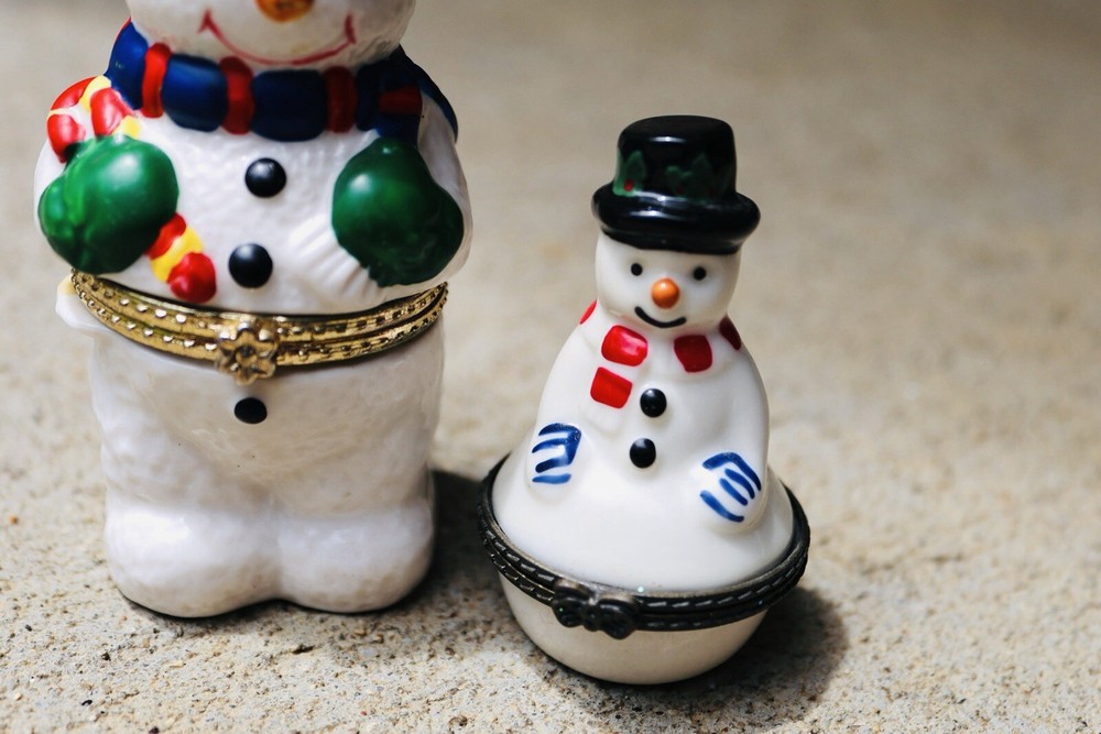 Two Mini Snowman Trinket Boxes