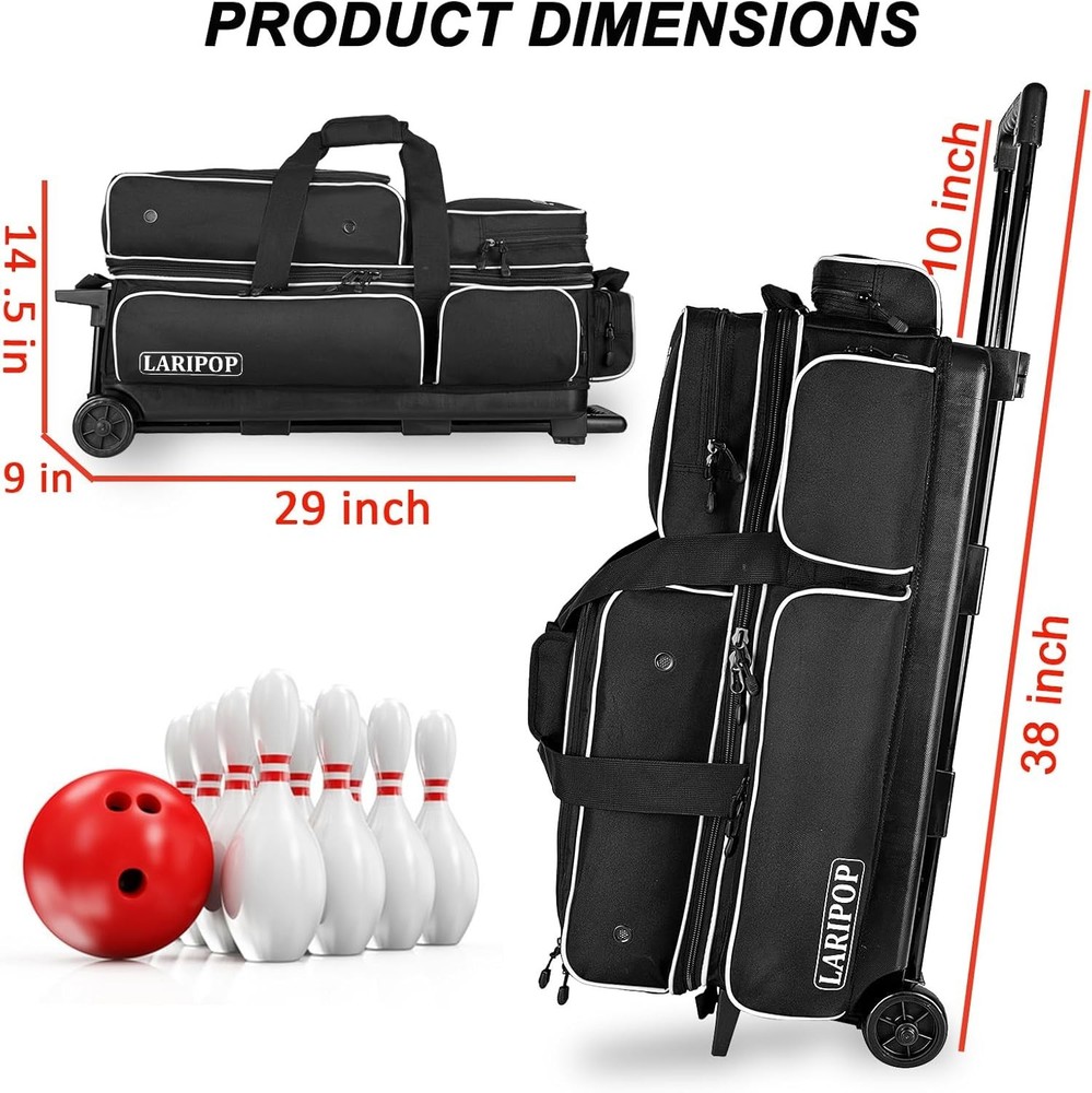 Spacious 3 Ball Bowling Bag with Retractable Handle