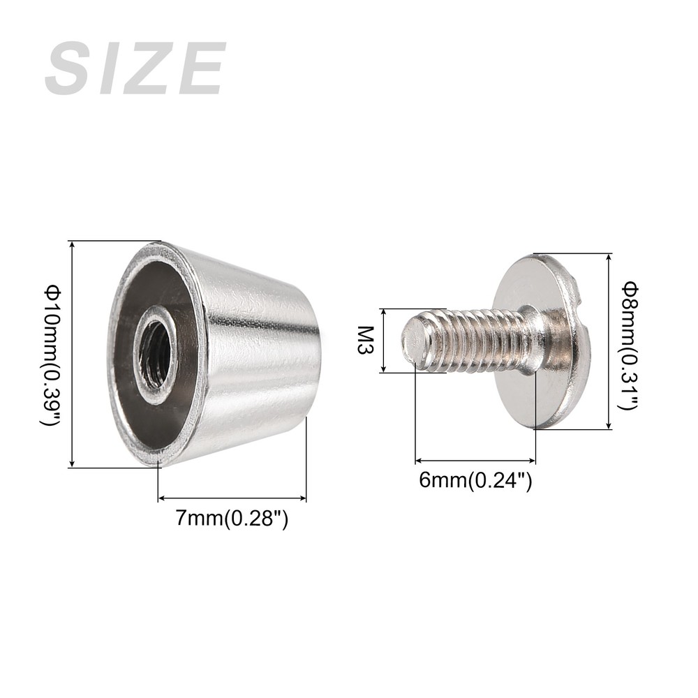 Screw Back Stud Spike (10x7mm) 8pcs, Flat Head Stud Rivets Silver Tone