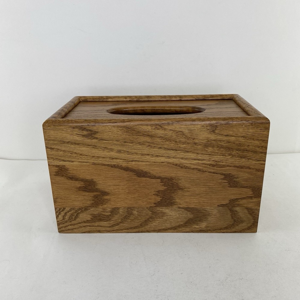 Vintage Solid Oak Tissue Kleenex Deep Box Cover Dispenser Woodgrain Rectangular
