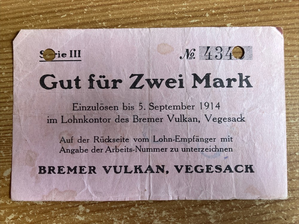 Germany Emergency Notgeld Banknote. 2 Mark. Rare. Dated 1914