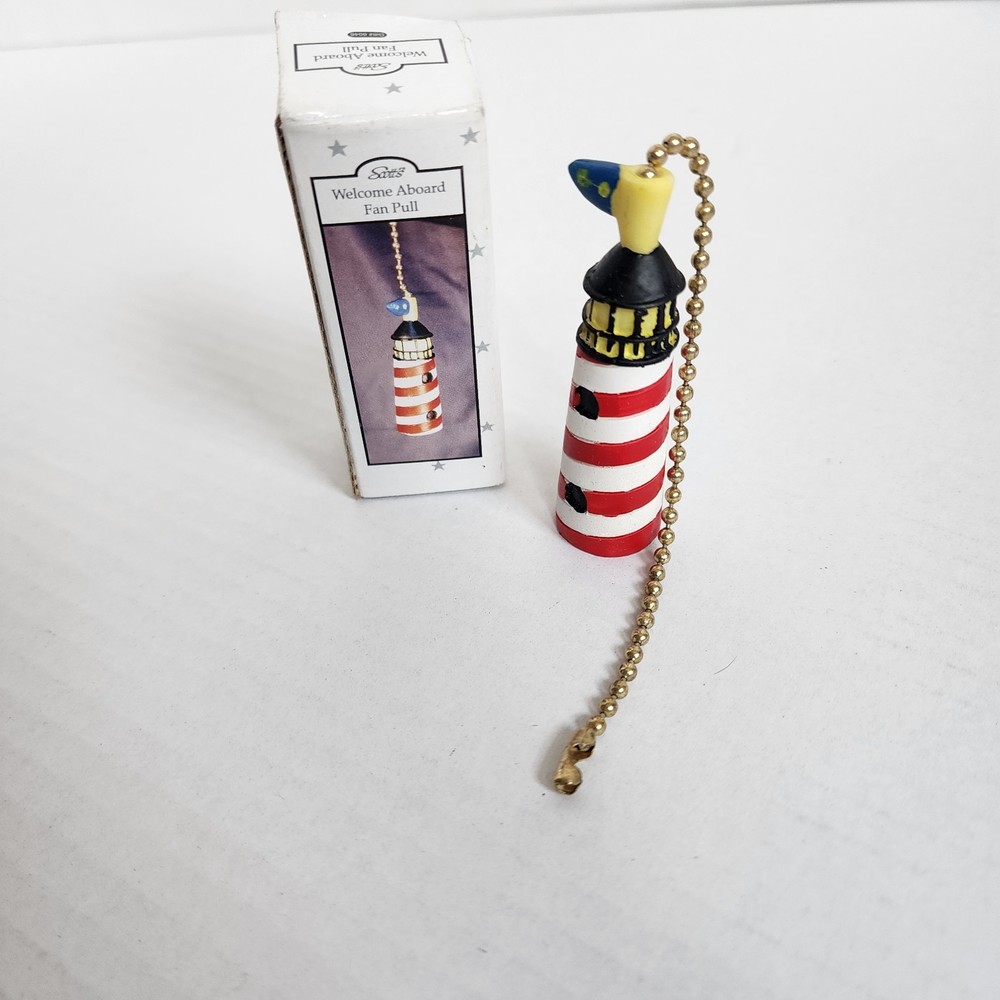 Striped Lighthouse Fan Pull Red White Yellow Carol Eldridge 8 Inch