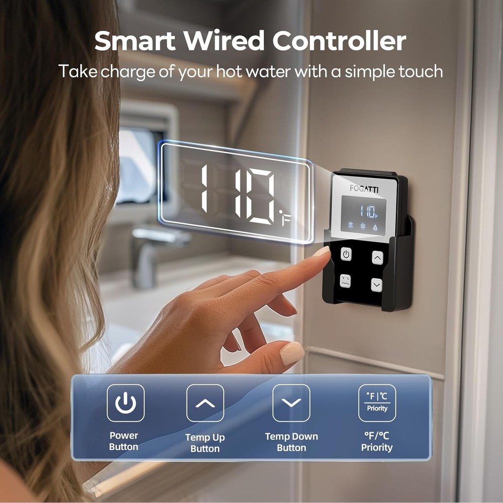 FOGATTI 8.5L RV Tankless Water Heater 60,000 BTU Camper Hot Water Heater w/ Door