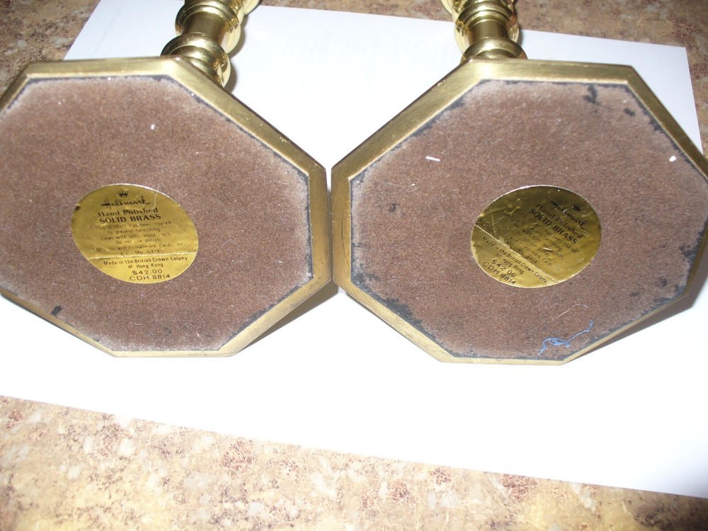 TWO ~ 7" Hand Polished Brass Candlesticks~ Hallmark (Pre-1997)