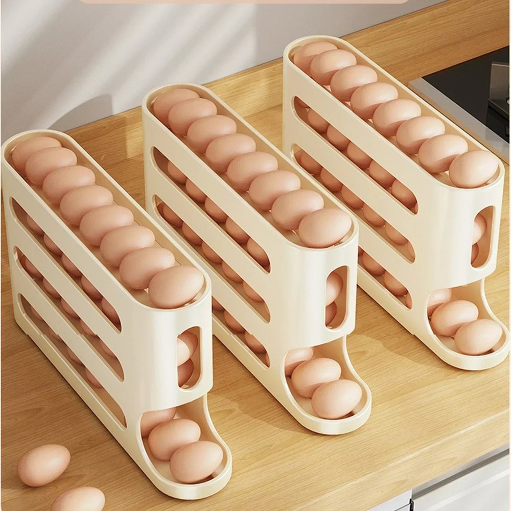 4-layer Slide Egg Storage Box Ladder Style Egg Box Storage Refrigerator Side Doo