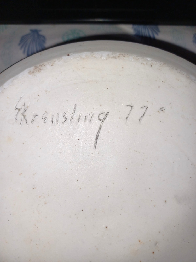 Vintage Studio Pottery Large Lidded Jar Signed E Kreusling 1977