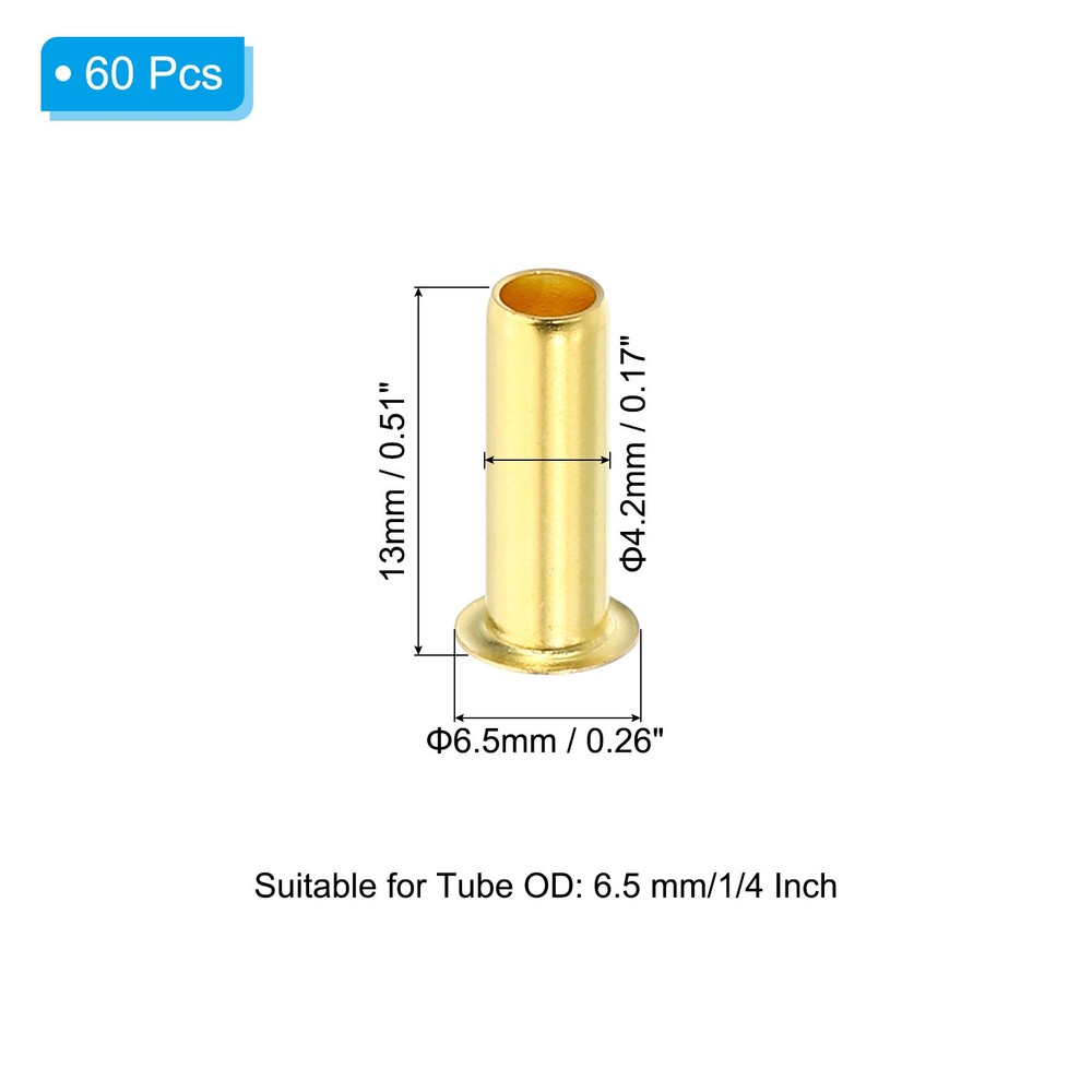 60Pcs Brass Compression Insert Compression Insert Tube Support for 1/4" OD Tube