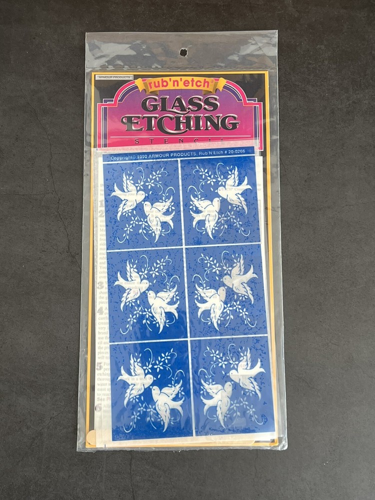Vintage 90s Rub n Etch Glass Etching Stencil Birds