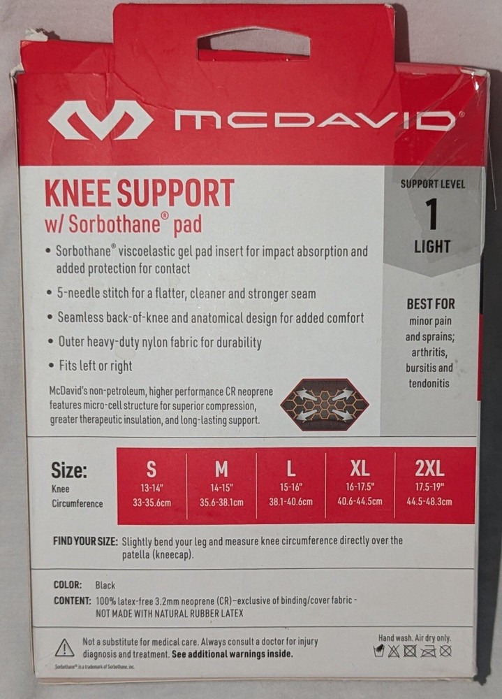 McDavid 410 Neoprene Knee Support with Sorbothane Insert, Black, Size XL