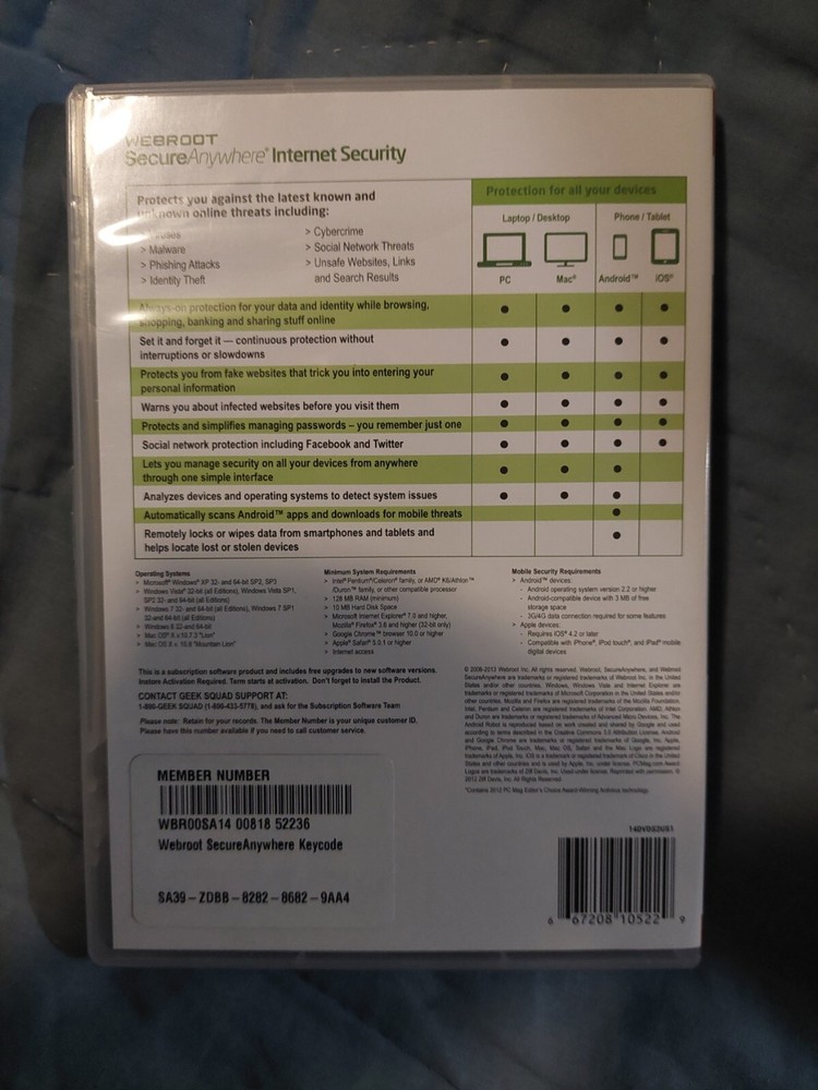 New NOS Webroot Secure Anywhere Internet Security 3 Devices for PC/MAC/Mobile