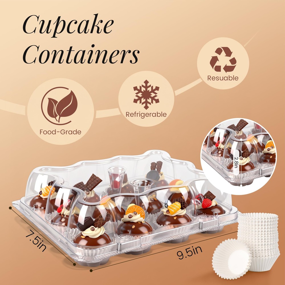 12 Count Mini Cupcake Containers 20 Sets with 240 Pack Cupcakes Liners, Plast...