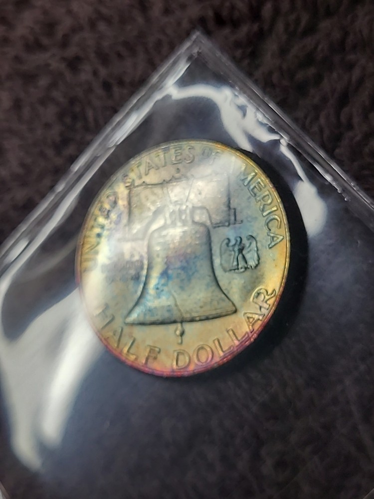 1961-D Rainbow Toned Franklin Half Dollar