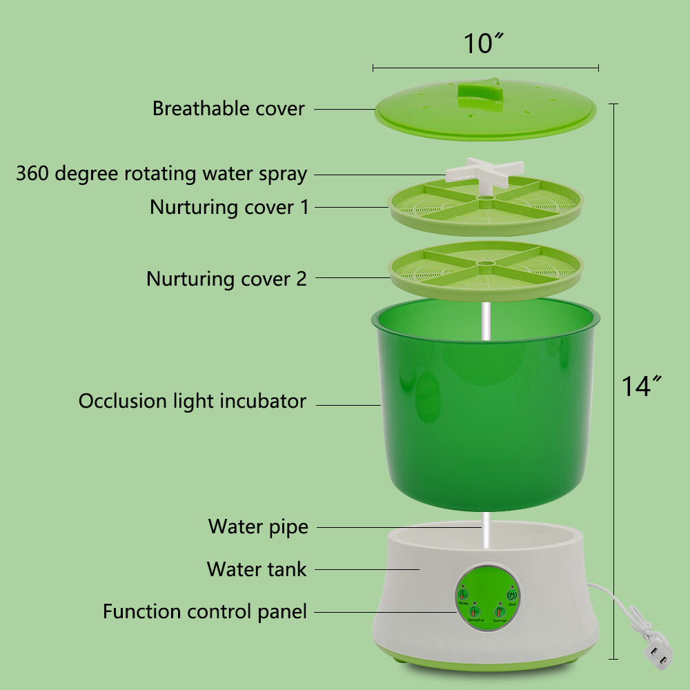 2-Layer Automatic Bean Sprout Maker with PTC Heating & 360° Sprinkler