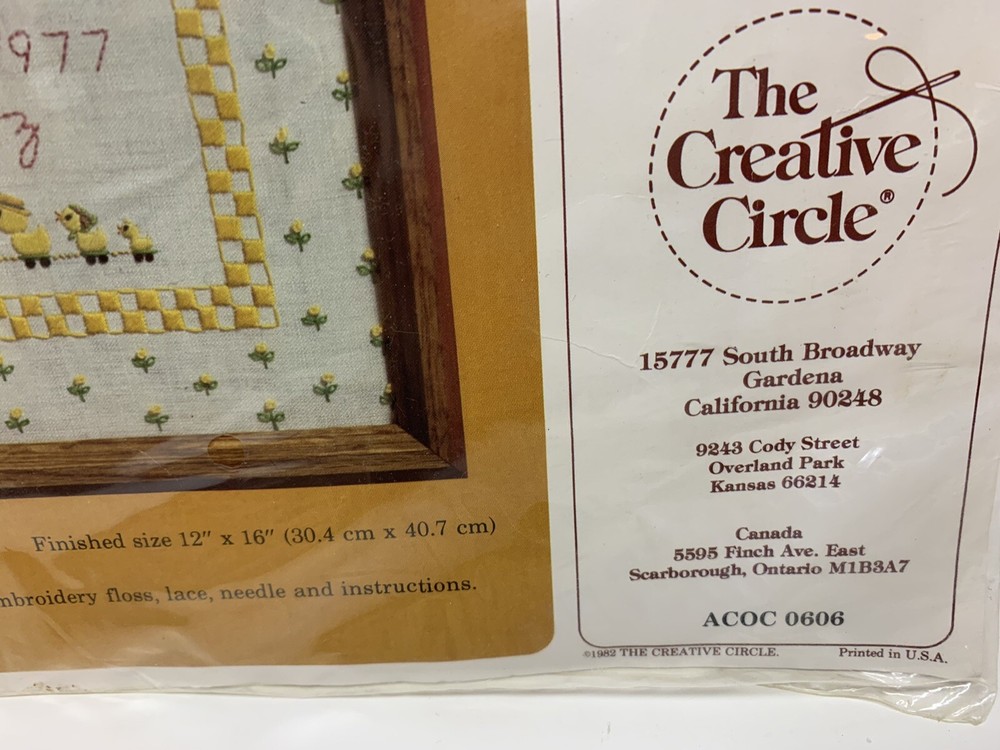 Creative Circle "Nursery Time" Kit Embroidered Birth Announcement
