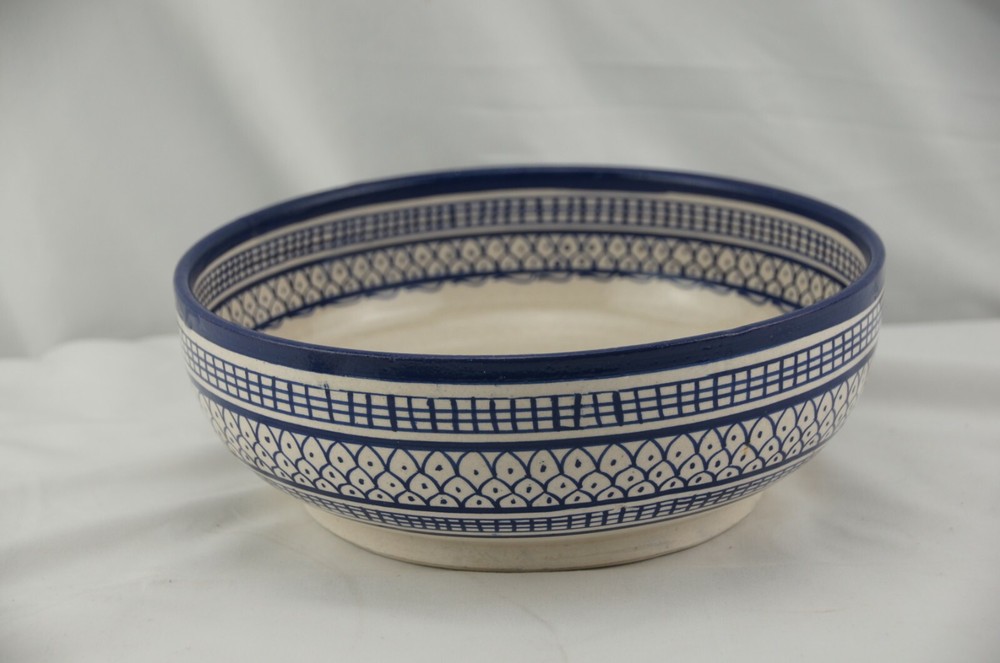 Middle Eastern Pottery Bowl Blue Signed FFE