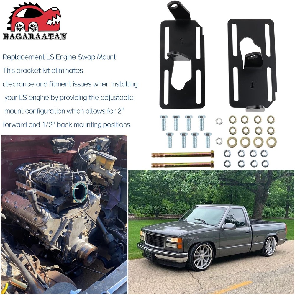 LS Conversion Engine Swap Mounts1973-1998 Square Body- Adjustable Swap Bracke...