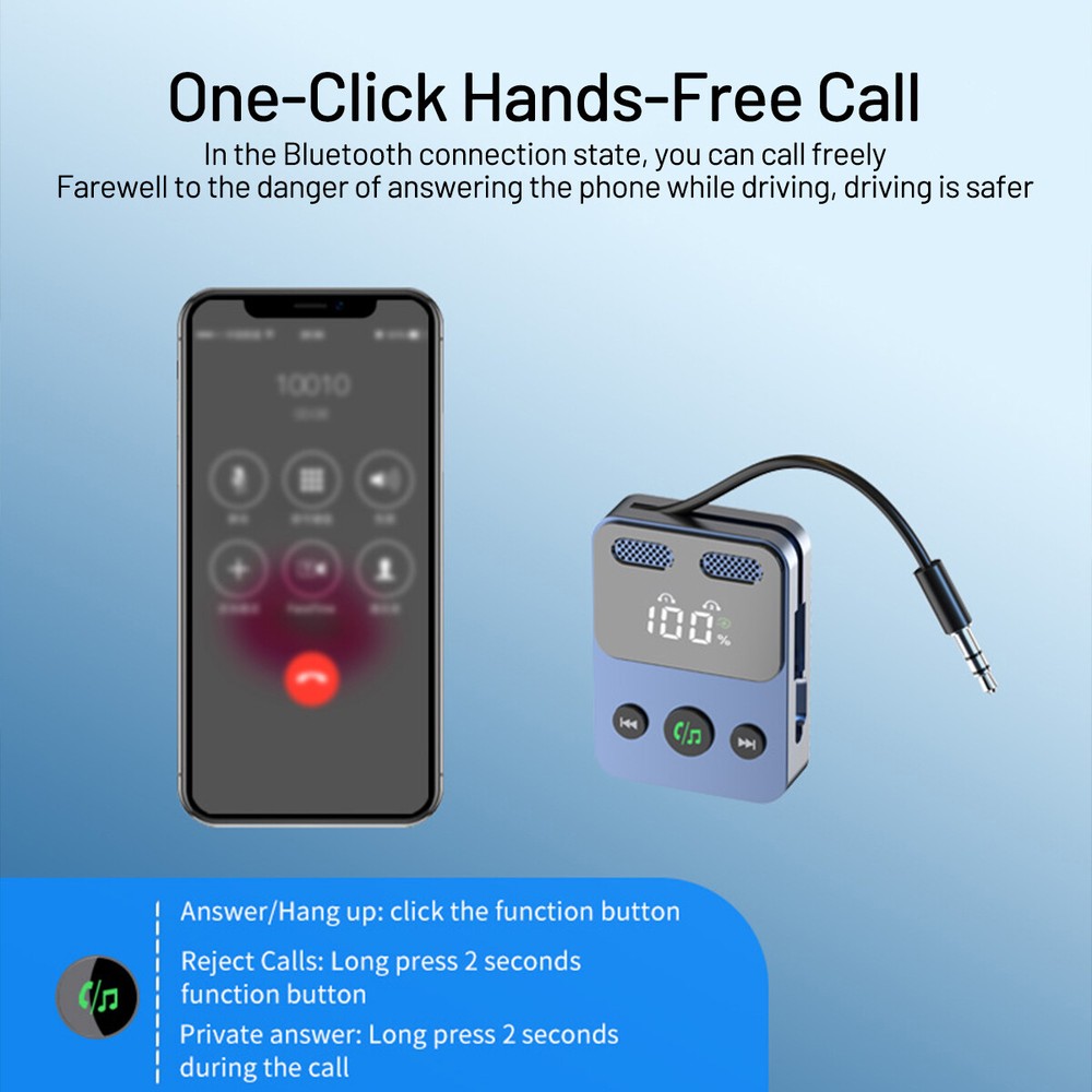 Bluetooth 5.3 Transmitter Receiver 2 IN 1 Wireless Audio 3.5mm Jack Aux Adapter