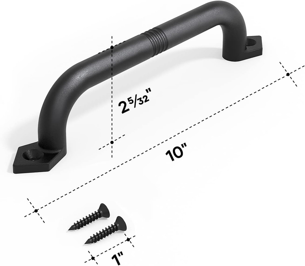 10" Barn Door Pull Handle, Rustic Black Cast Iron Grab, Gate Handles, Easy Insta