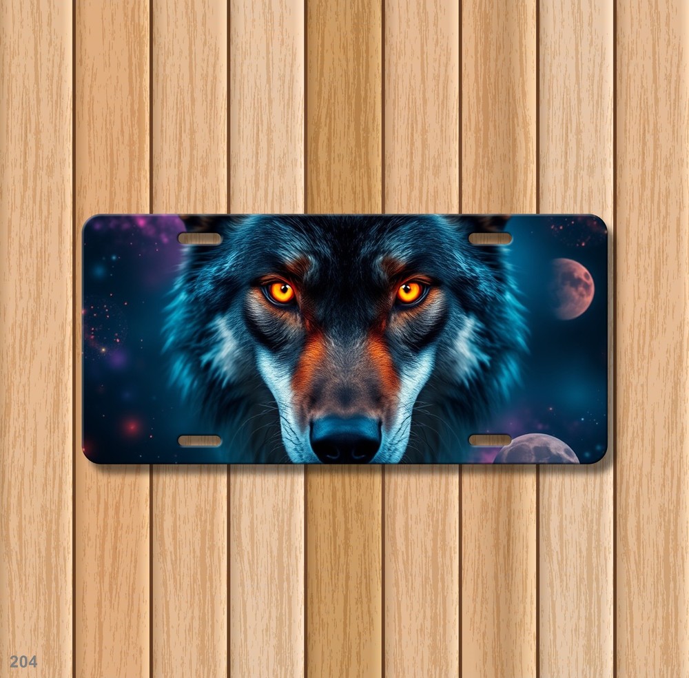 Intense Wolf License Plate Optional Text Front Bumper Plate Unique Gift