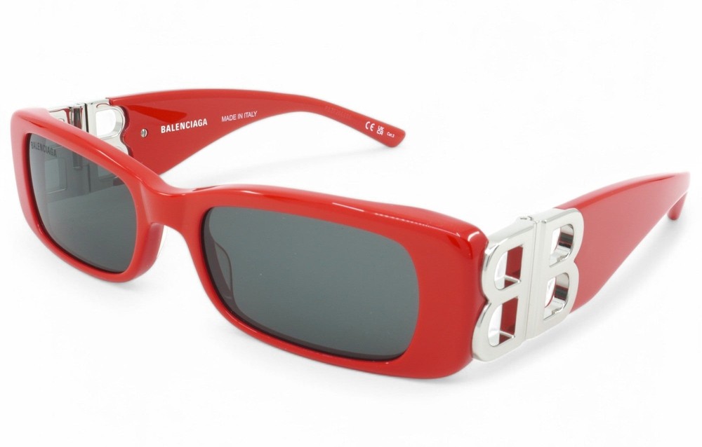 [BB0096S-015] Womens Balenciaga Rectangular Sunglasses - Red/Silver