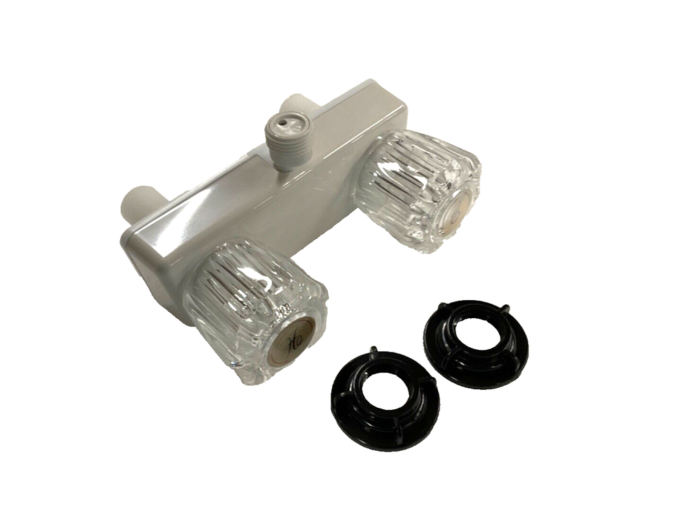 RV Off White Plastic Shower Faucet W/ Diverter Dual Knob Handle Clear