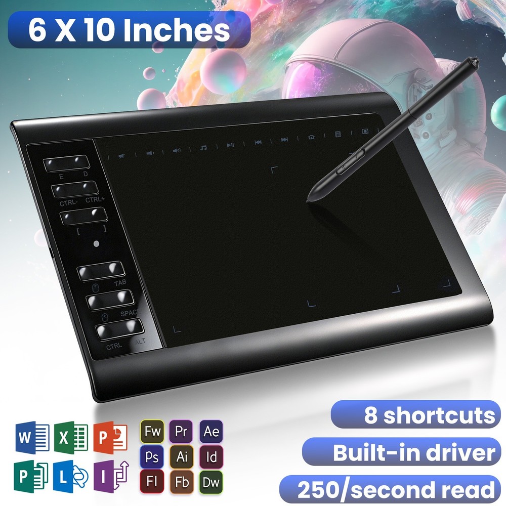 Drawing Tablet Large Area Graphics for Windows/Android/Mac+60°Tilt-Sensitive Pen