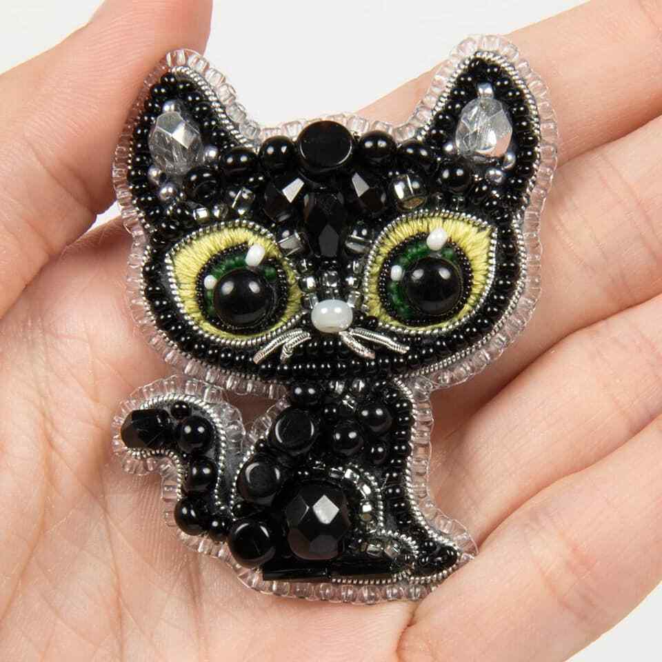 Crystal Art Beadwork kit for creating brooch BP-330C Black cat