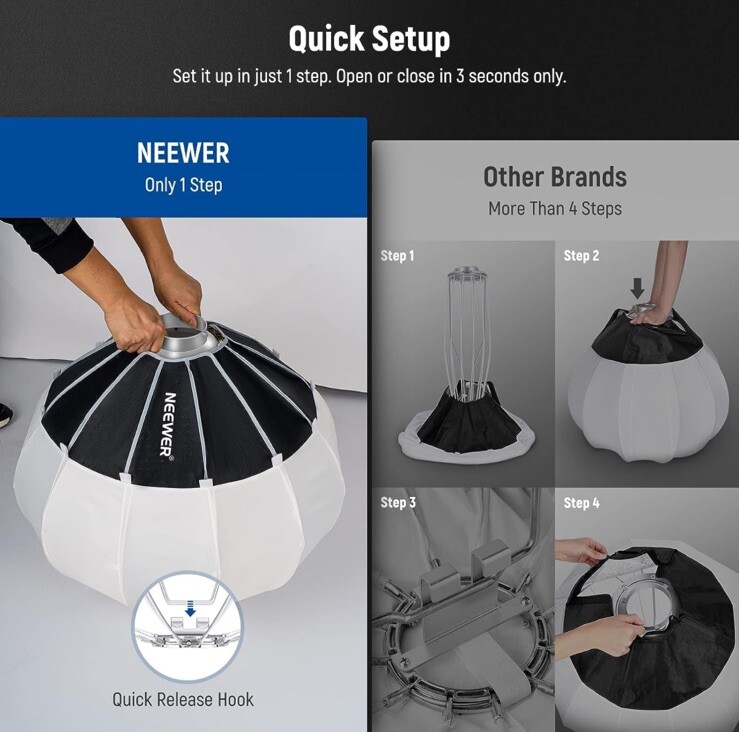 NEEWER 26"/65cm Lantern Softbox One Step Quick Release, 360° Light Diffuser with