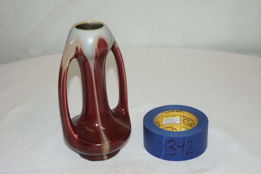 Red and White Two-Handled Vase