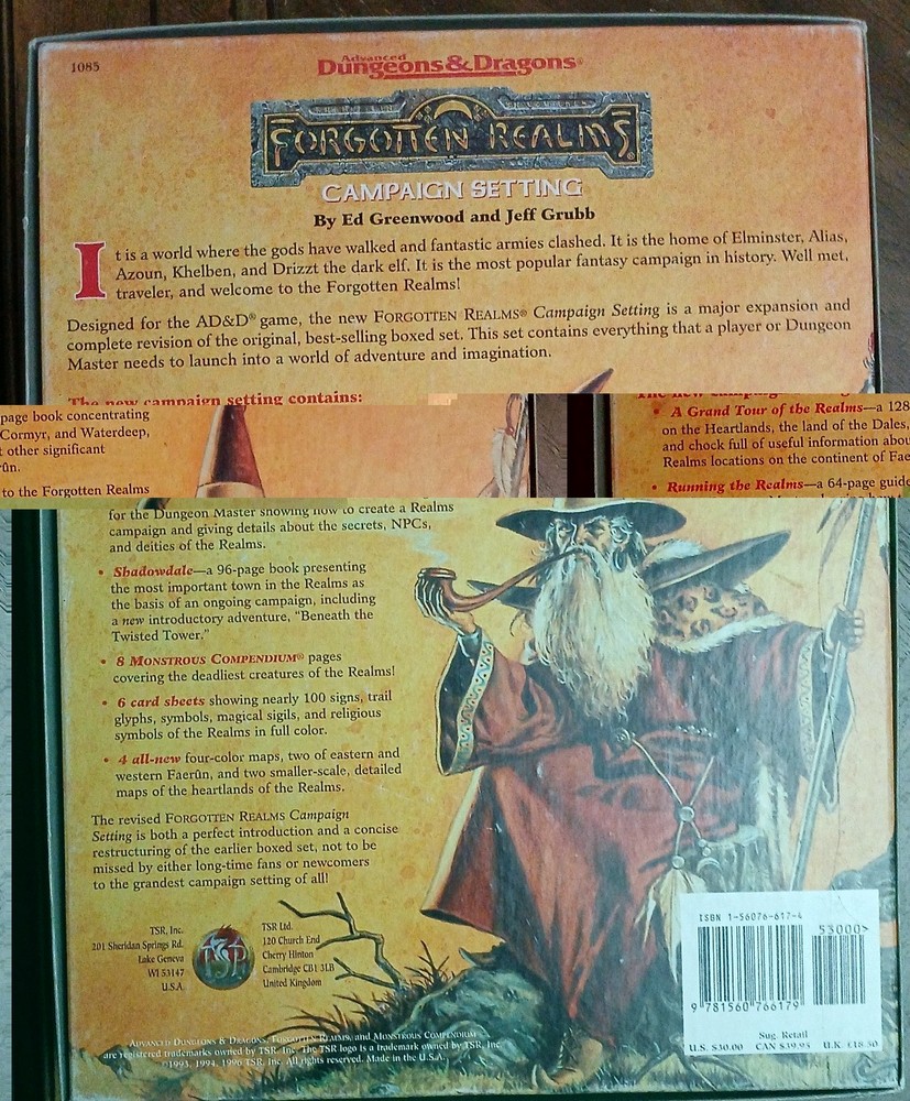 Forgotten Realms Bos Set Dungeons & Dragons TSR 1085 please read script details