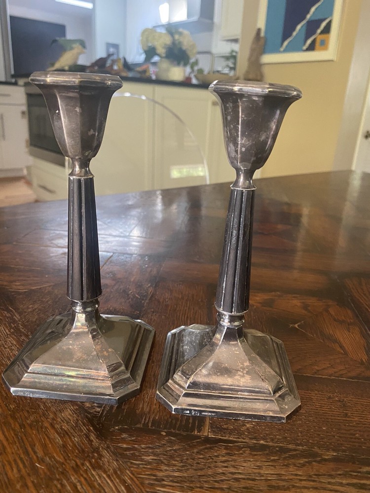 Vintage Denmark Silver Plate CANDLESTICKS ebonized body