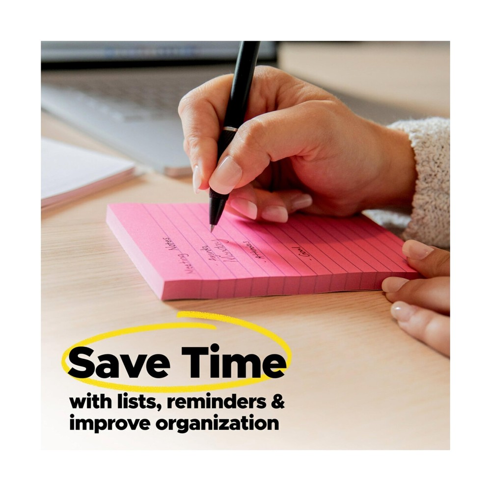 Post-it Notes, 3 in x 5 in, 5 Lined Sticky Notes Pads, 100 Sheets per Pad, Fl...
