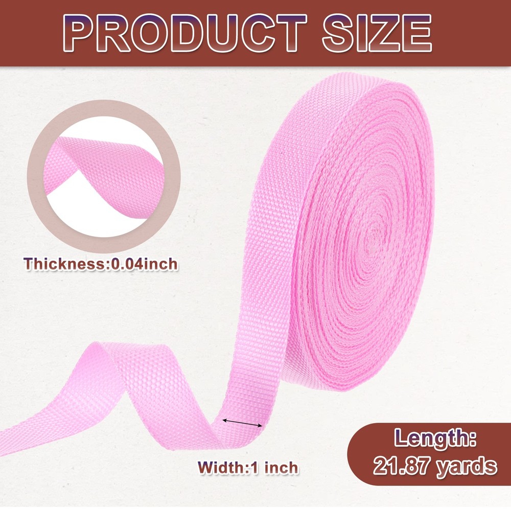 Nylon Webbing Strap, 22 Yards x 1" Polypropylene Flat Webbing Strap (Pink)