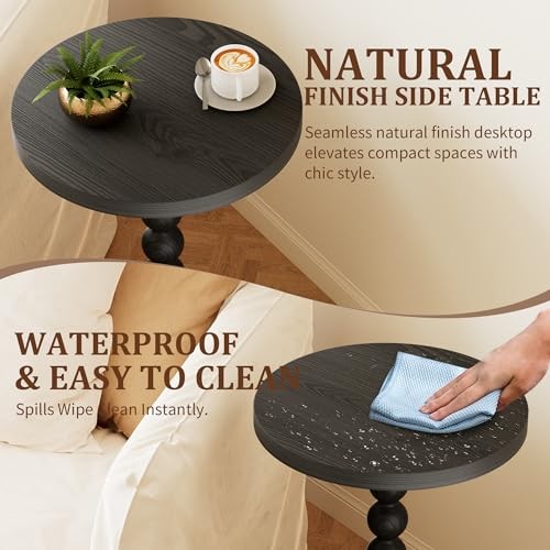 Round Side Table, Drink Table for Small Spaces, Modern Accent 1 Black