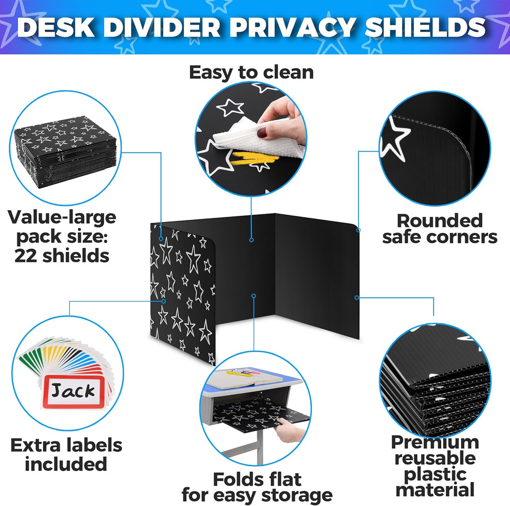 22-Pack Student Desk Dividers - Durable, Waterproof Privacy Shields for Classroo