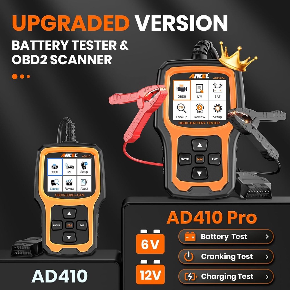 ANCEL AD410 PRO OBD2 Scanner Code Reader 6V 12V Automotive Battery Load Tester
