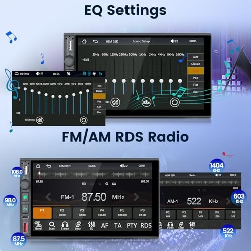 Wireless Double Din Stereo with Carplay and Android Auto - 7 Inch HD Touch