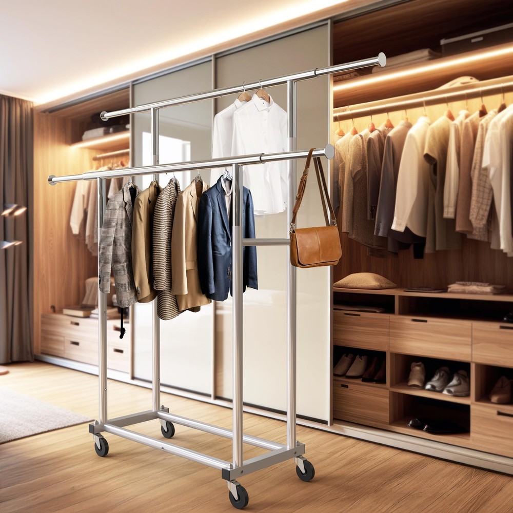 Standard Double Rod Garment Rack, Silver
