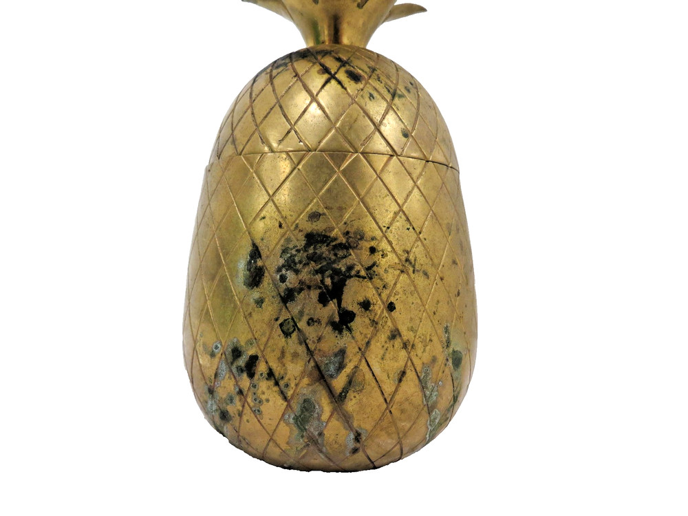 Solid Brass Pineapple Lidded Container Jar Barware Trinket Storage Vintage Style