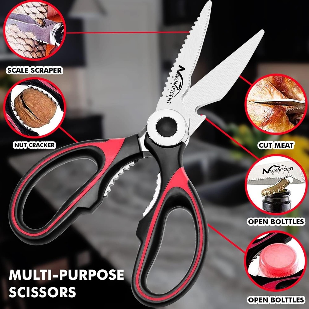 Magnificent Heavy-Duty Kitchen Scissors – Stainless Steel, Multi-Function & Red