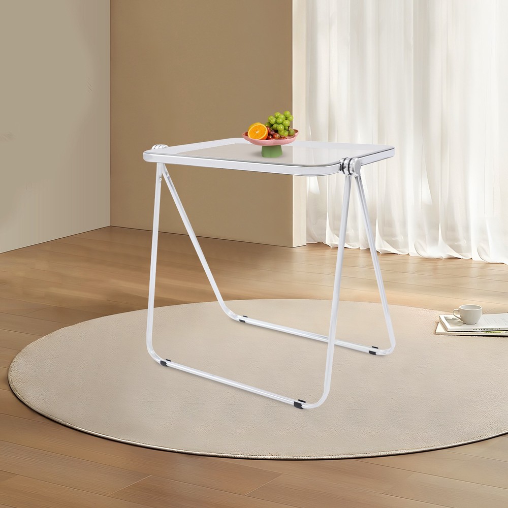 Clear Foldable Side Table, Tiny Desk for Home Office, Small Computer Desk