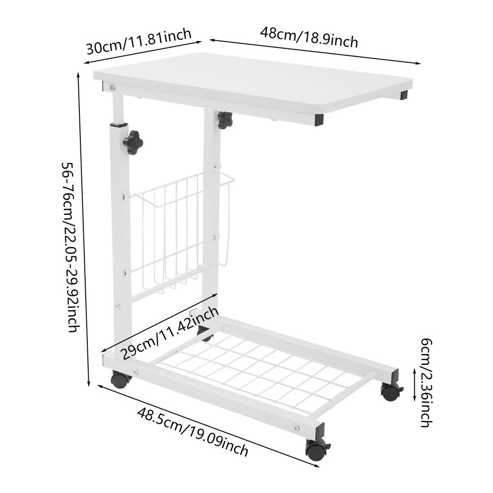 Adjustable Bed Side Table, Side Table with Wheels, Mobile Standalone Table